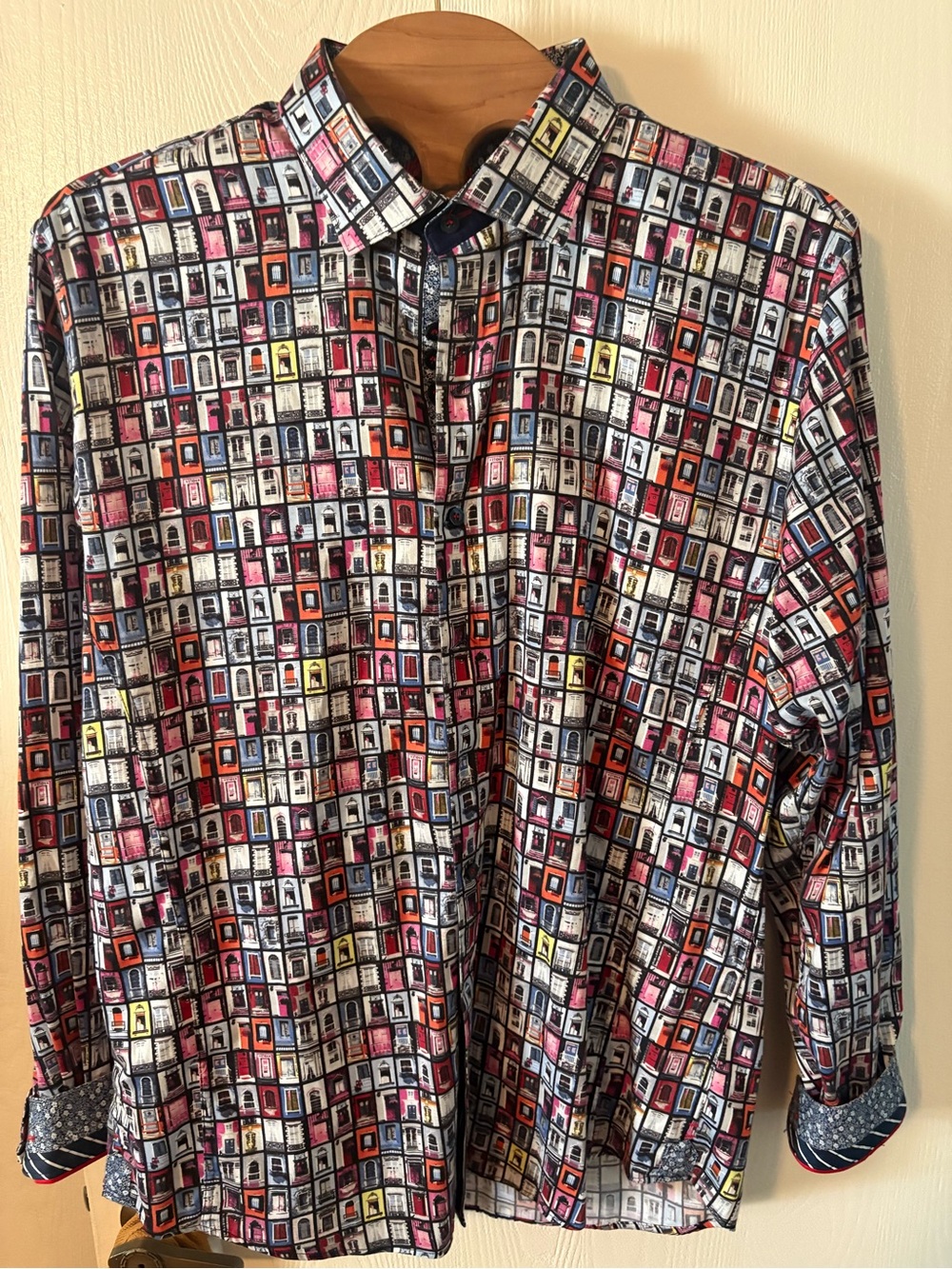 Men's Au Noir Multicolor Geometric Door-Print Dress Shirt